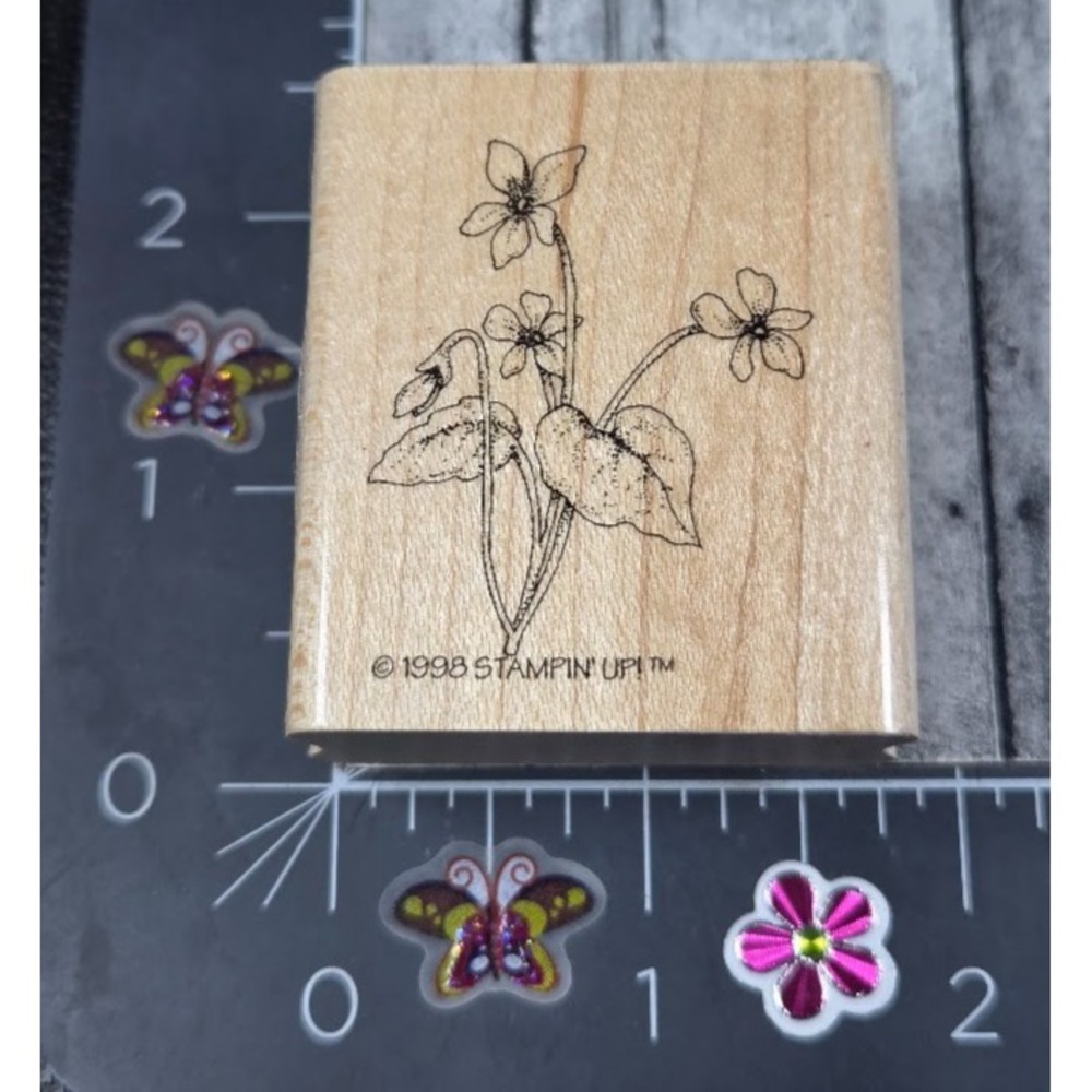 Stampin' Up! Stipple Flower Plant 1998 Long Stem Rubber Stamp Wood #A55